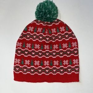 Holiday Red, Green and White Colorful  Snowflake  Adult Unisex Beanie